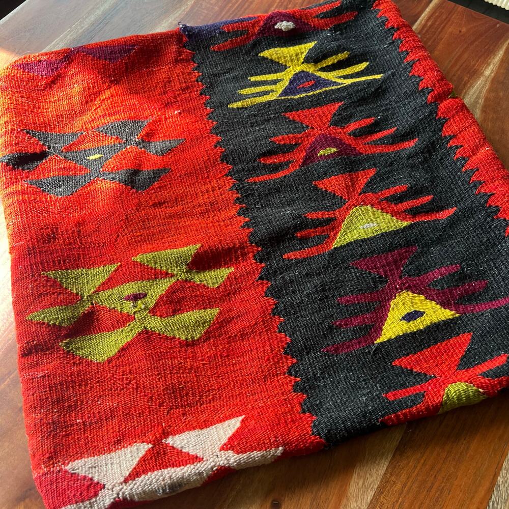 Southwest Kilim Style Woven Pillow Cover 18x18 Red Orange Black Boho Lodge Decor - Picture 11 of 15